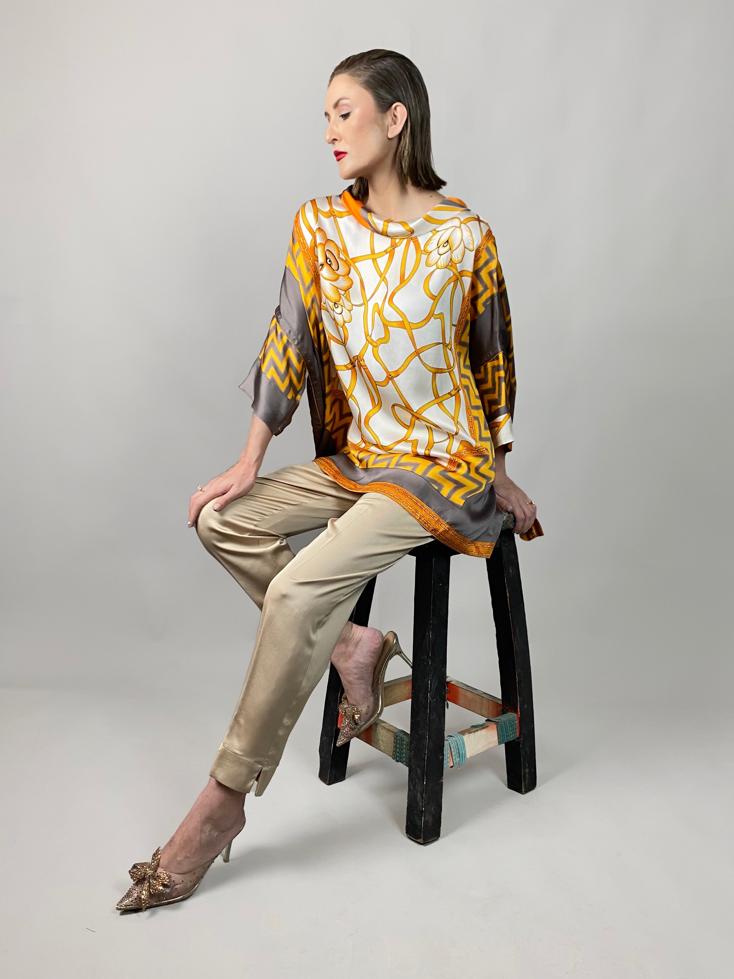 Maheem Khan - Rose Grey/Gold Tunic - GREY GOLD - Blended Silk - 1 Piece