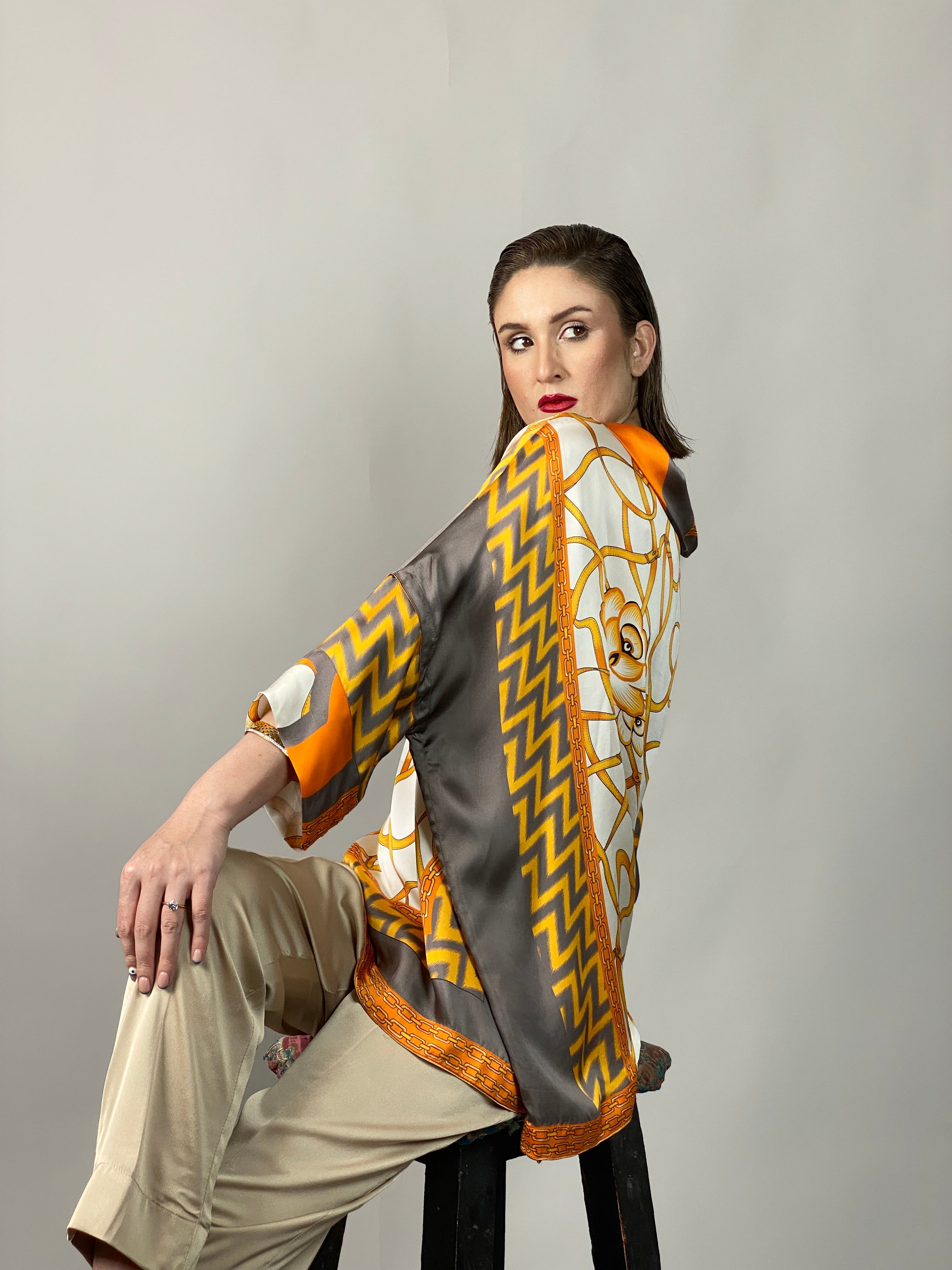 Maheem Khan - Rose Grey/Gold Tunic - GREY GOLD - Blended Silk - 1 Piece