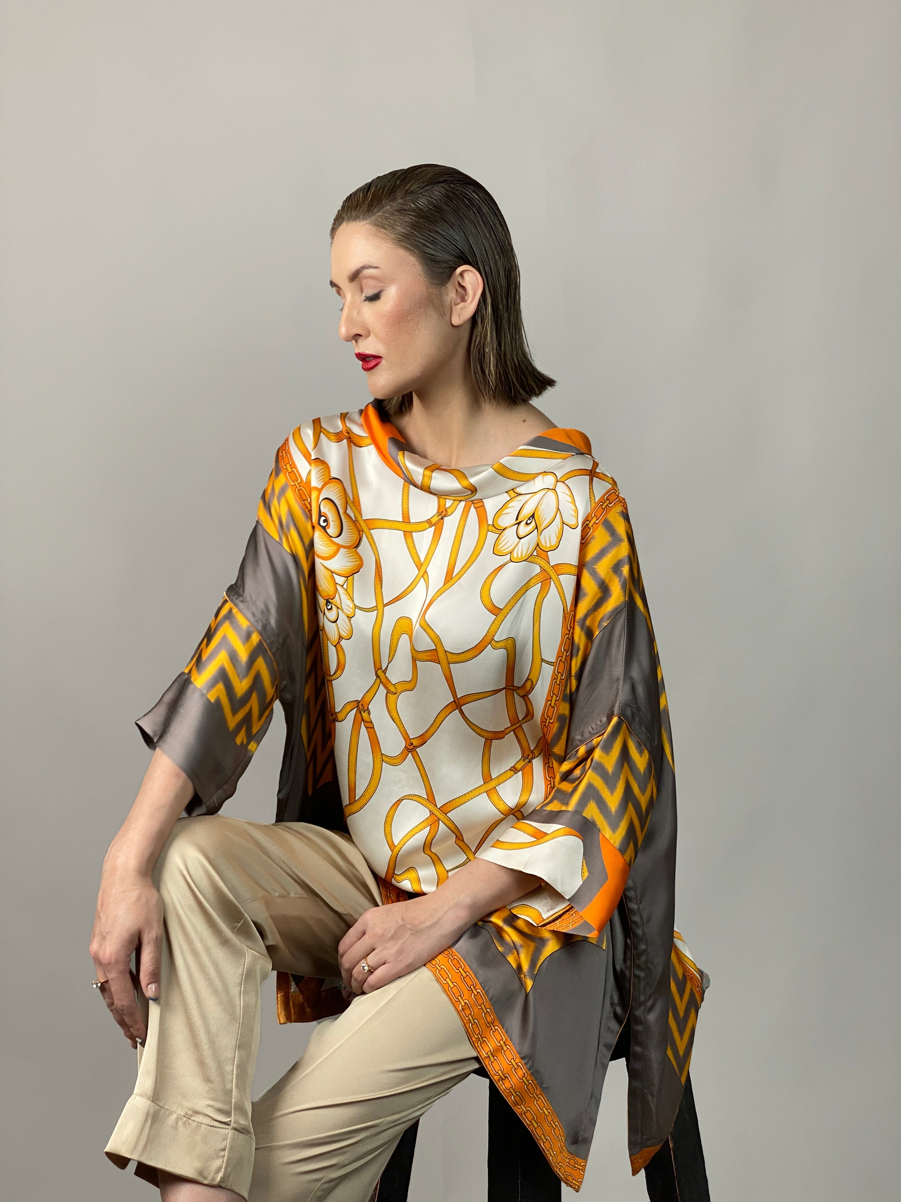 Maheem Khan - Rose Grey/Gold Tunic - GREY GOLD - Blended Silk - 1 Piece