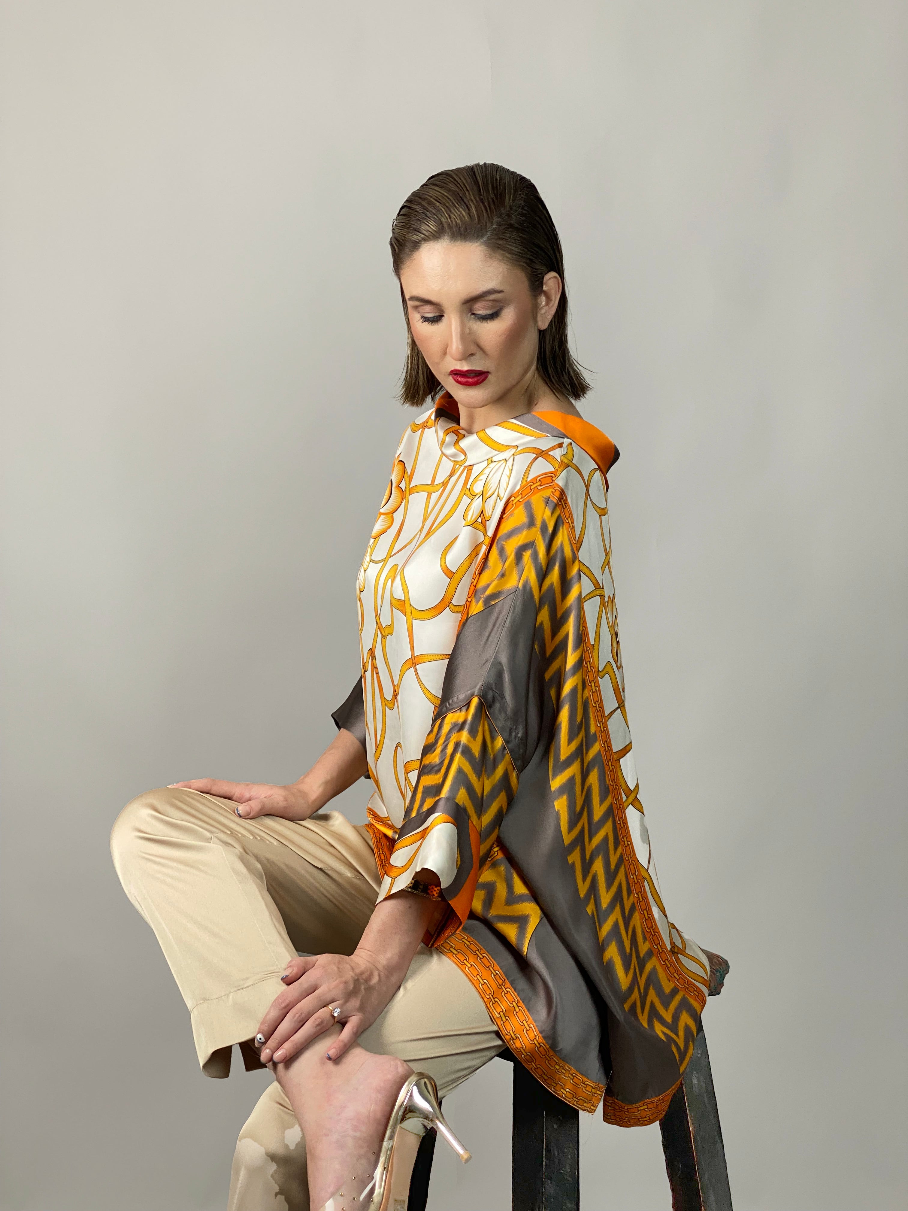 Maheem Khan - Rose Grey/Gold Tunic - GREY GOLD - Blended Silk - 1 Piece