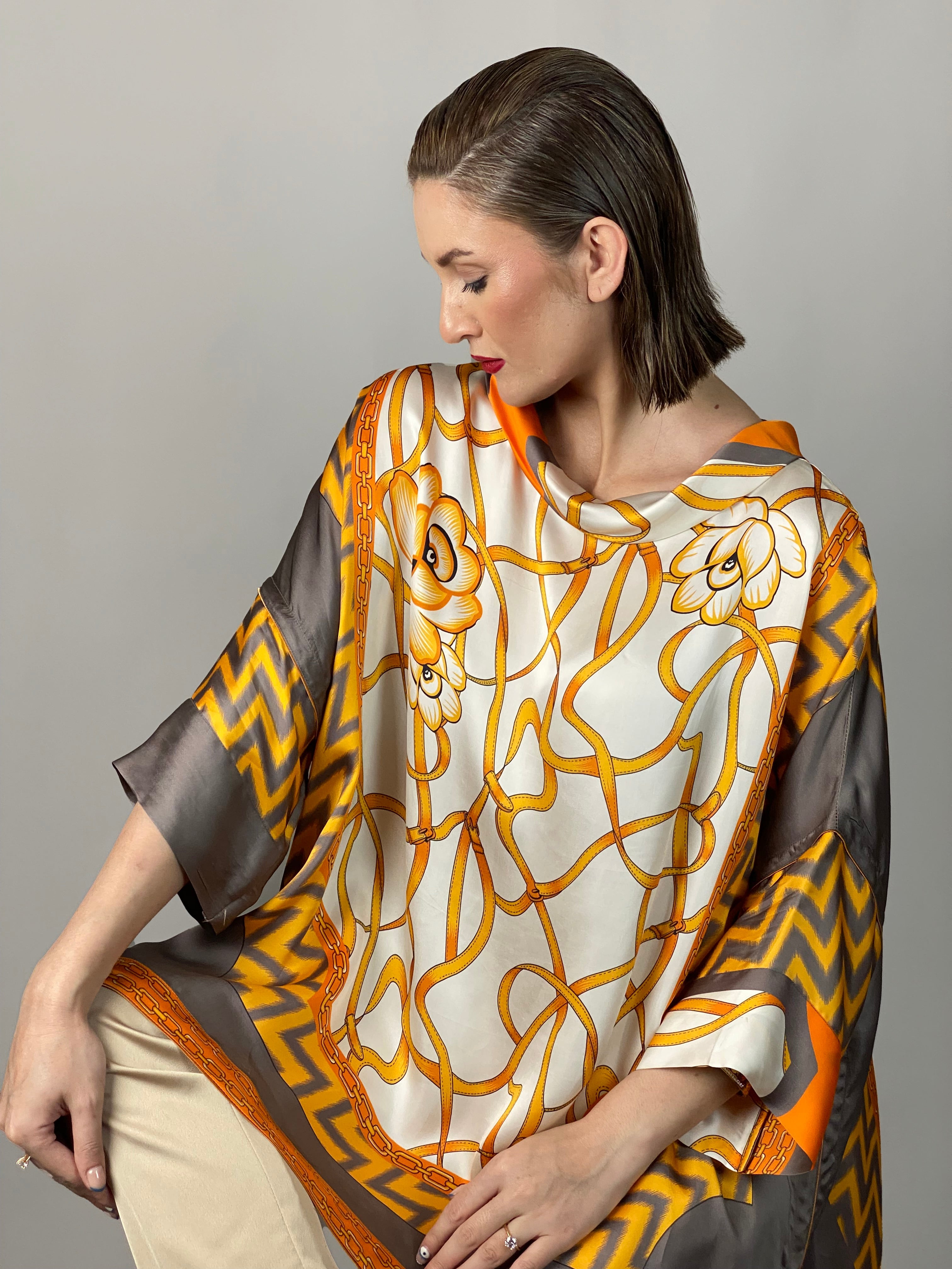 Maheem Khan - Rose Grey/Gold Tunic - GREY GOLD - Blended Silk - 1 Piece