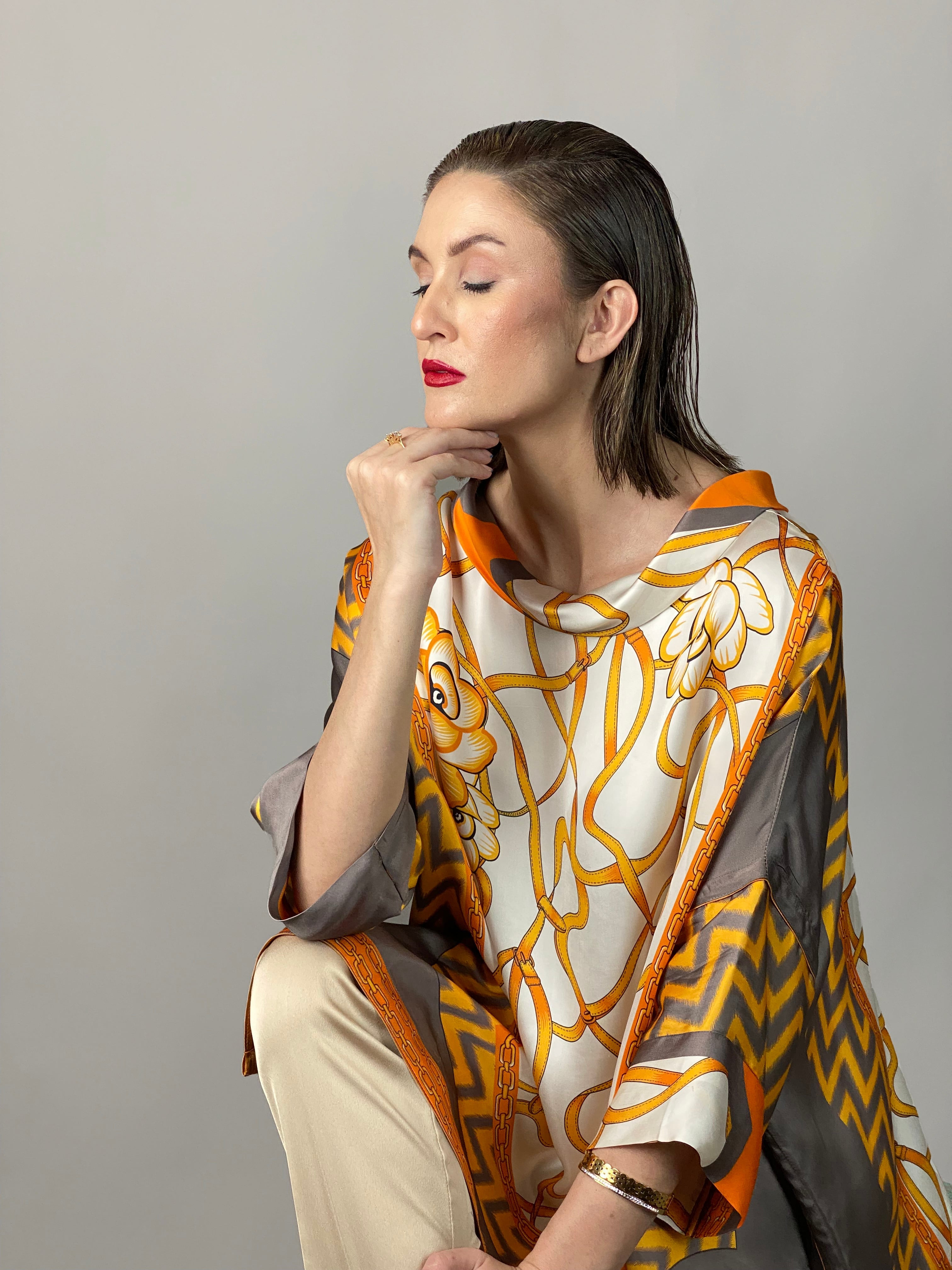 Maheem Khan - Rose Grey/Gold Tunic - GREY GOLD - Blended Silk - 1 Piece