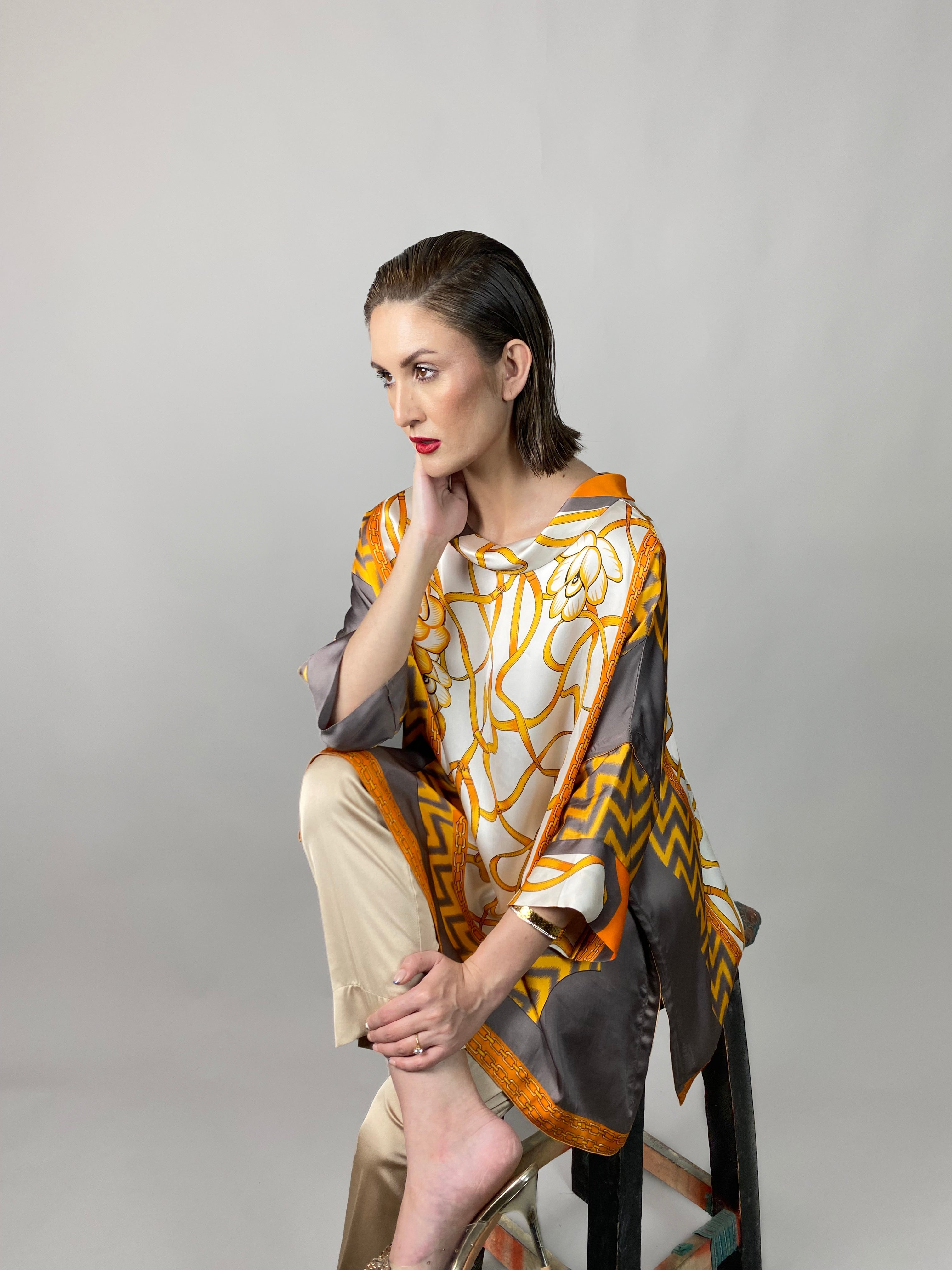 Maheem Khan - Rose Grey/Gold Tunic - GREY GOLD - Blended Silk - 1 Piece