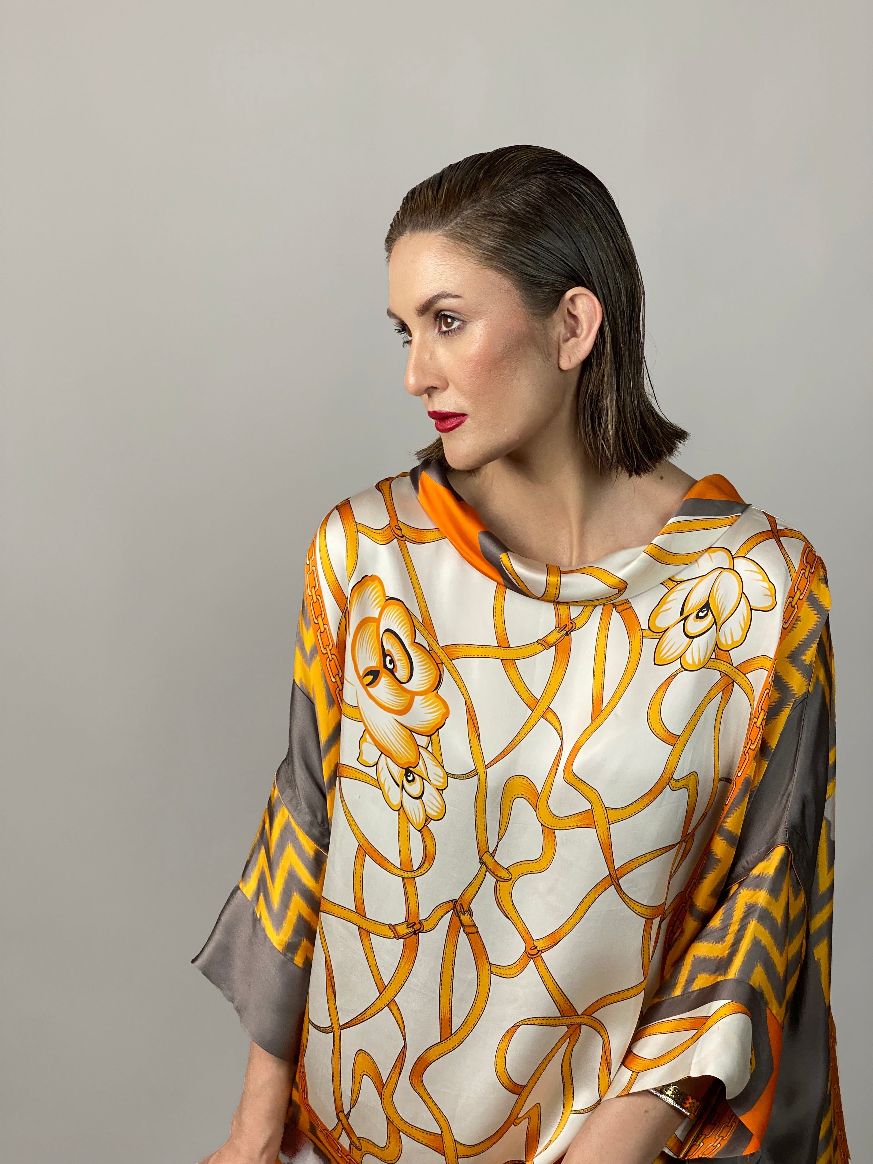 Maheem Khan - Rose Grey/Gold Tunic - GREY GOLD - Blended Silk - 1 Piece