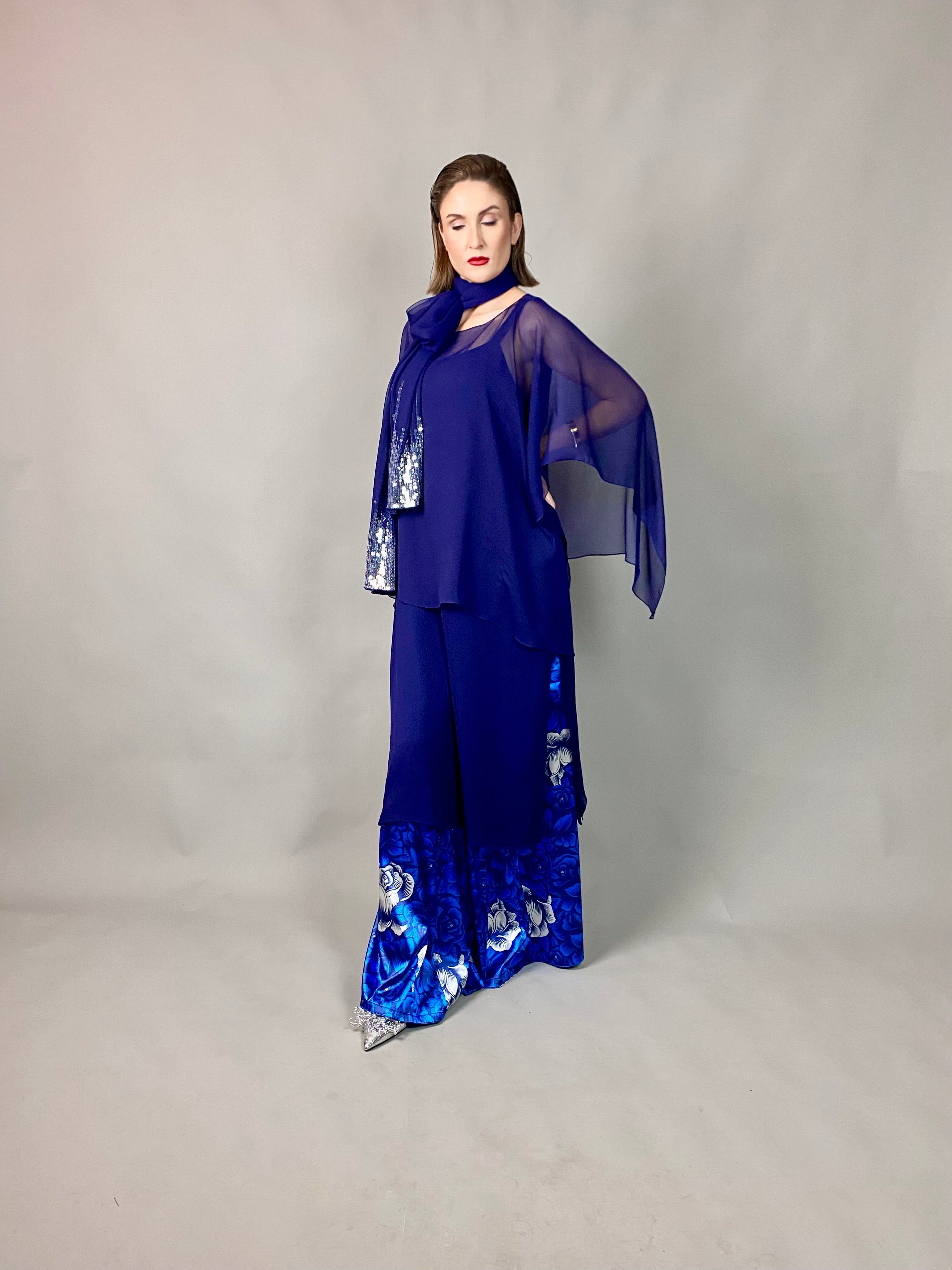 Maheem Khan - Midnight Symphony - NAVY - Blended Chiffon + Satin Silk - 3 Piece