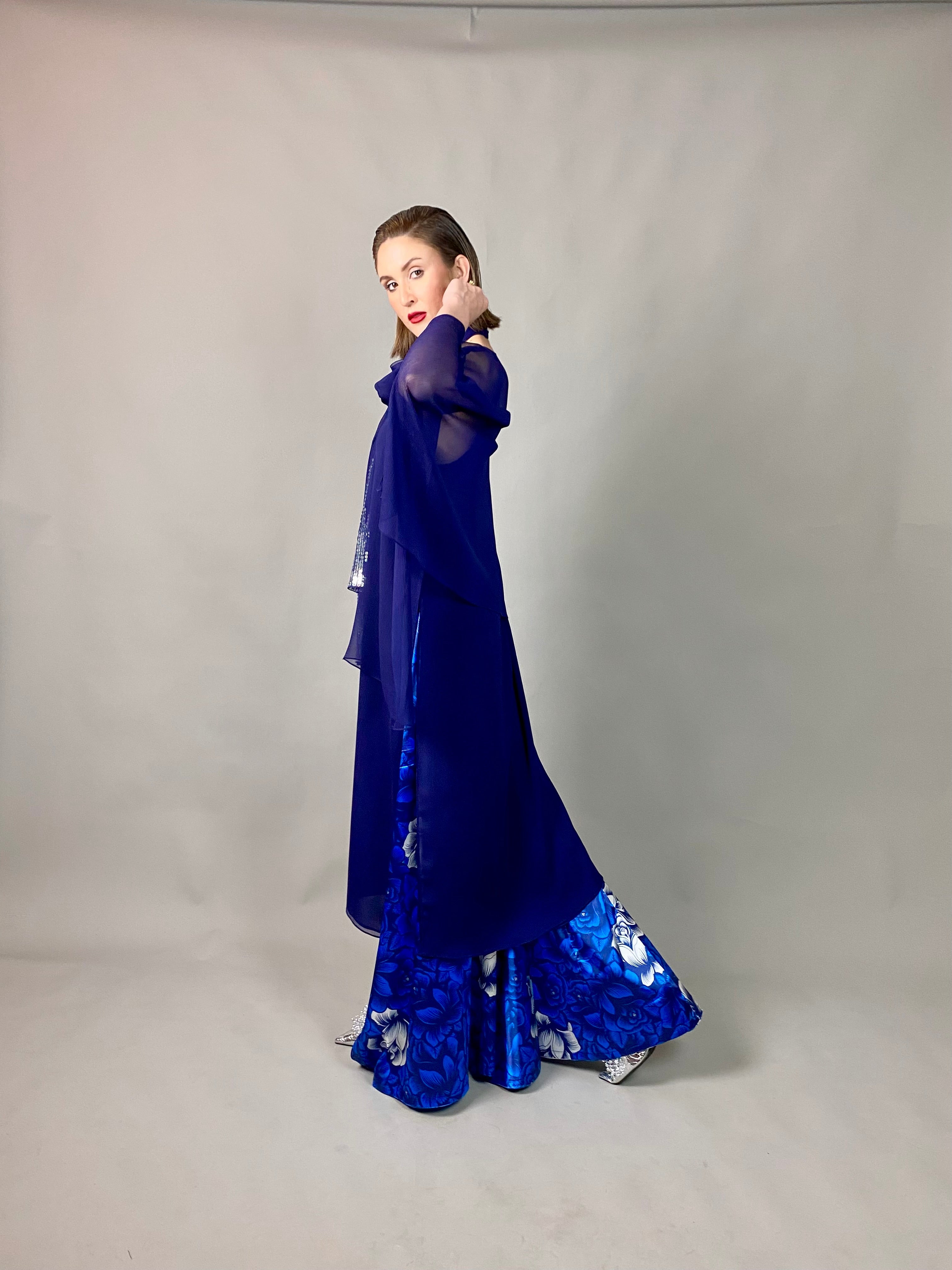 Maheem Khan - Midnight Symphony - NAVY - Blended Chiffon + Satin Silk - 3 Piece