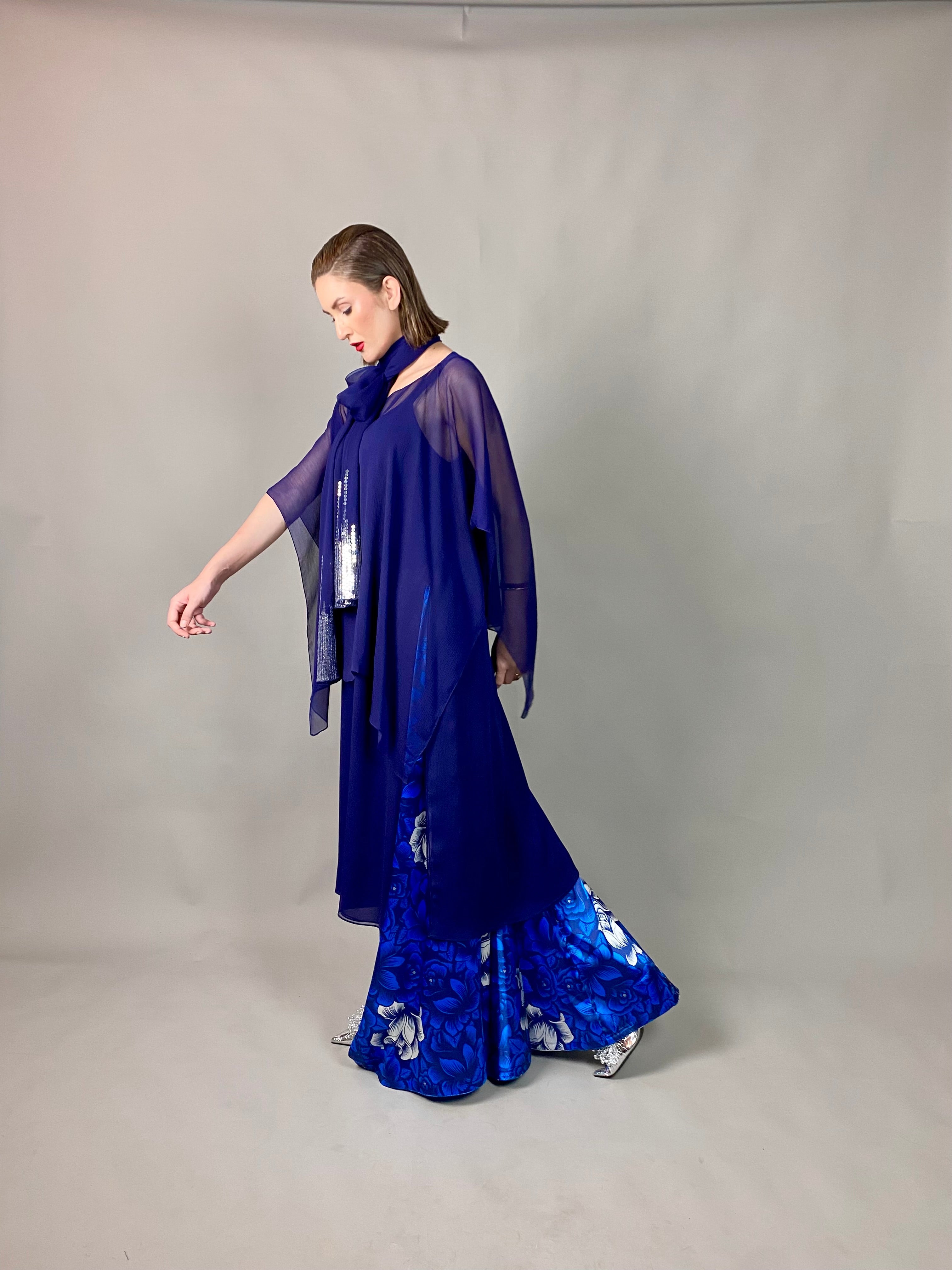 Maheem Khan - Midnight Symphony - NAVY - Blended Chiffon + Satin Silk - 3 Piece