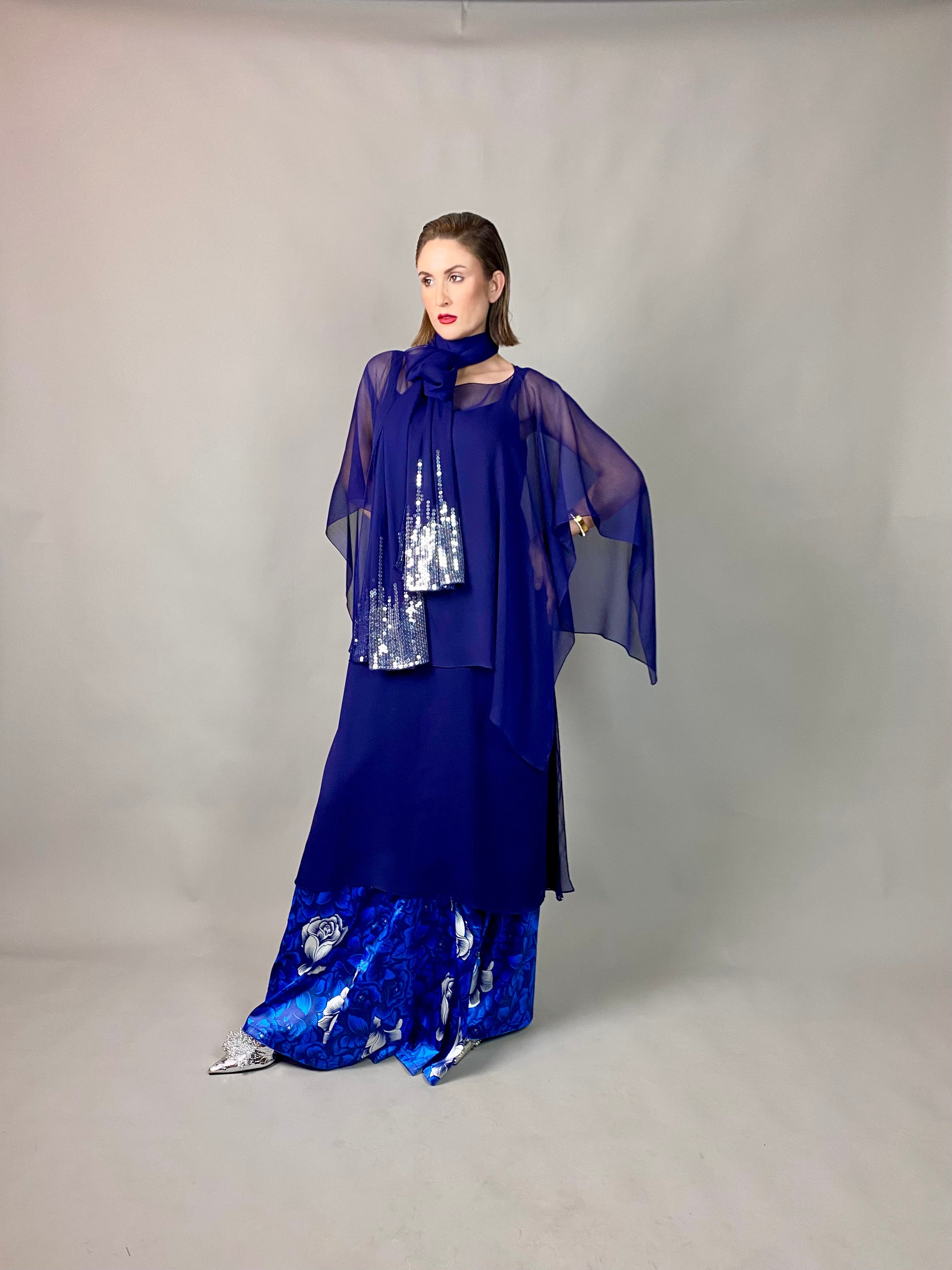 Maheem Khan - Midnight Symphony - NAVY - Blended Chiffon + Satin Silk - 3 Piece