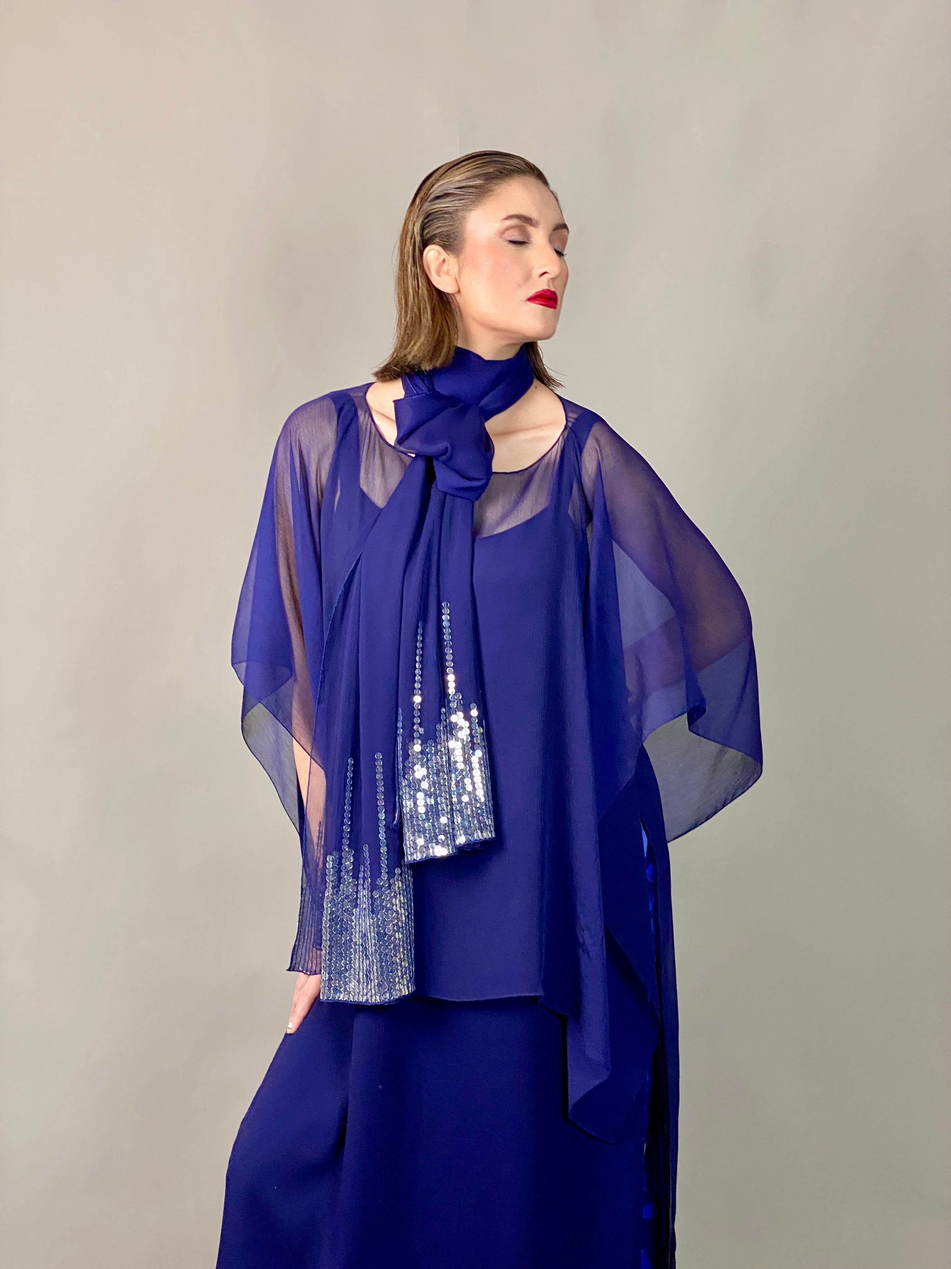 Maheem Khan - Midnight Shimmer Stole - NAVY - Blended Chiffon - 1 Piece