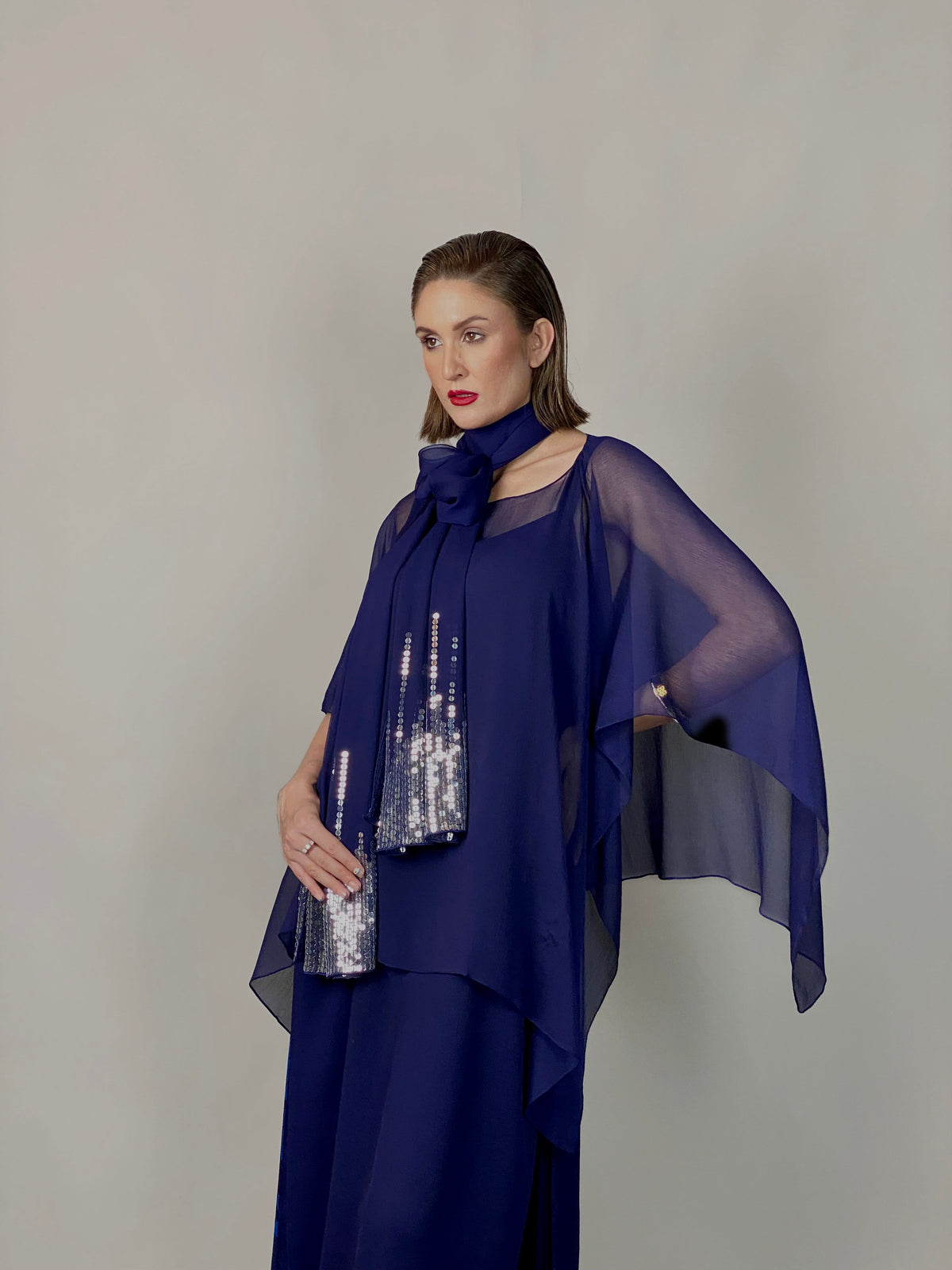 Maheem Khan - Midnight Shimmer Stole - NAVY - Blended Chiffon - 1 Piece