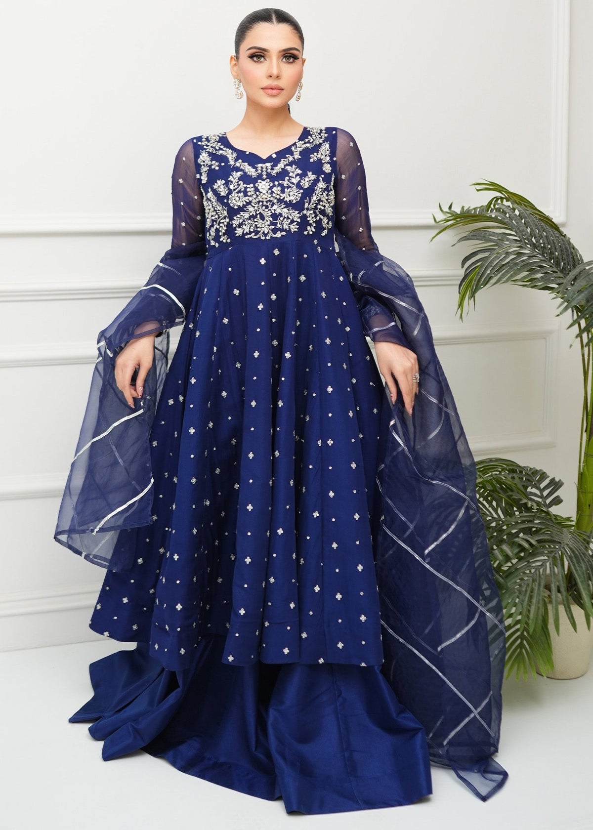 Allure By Ih - Sundae Jacquard Lehenga For Women - Navy - 3 Piece