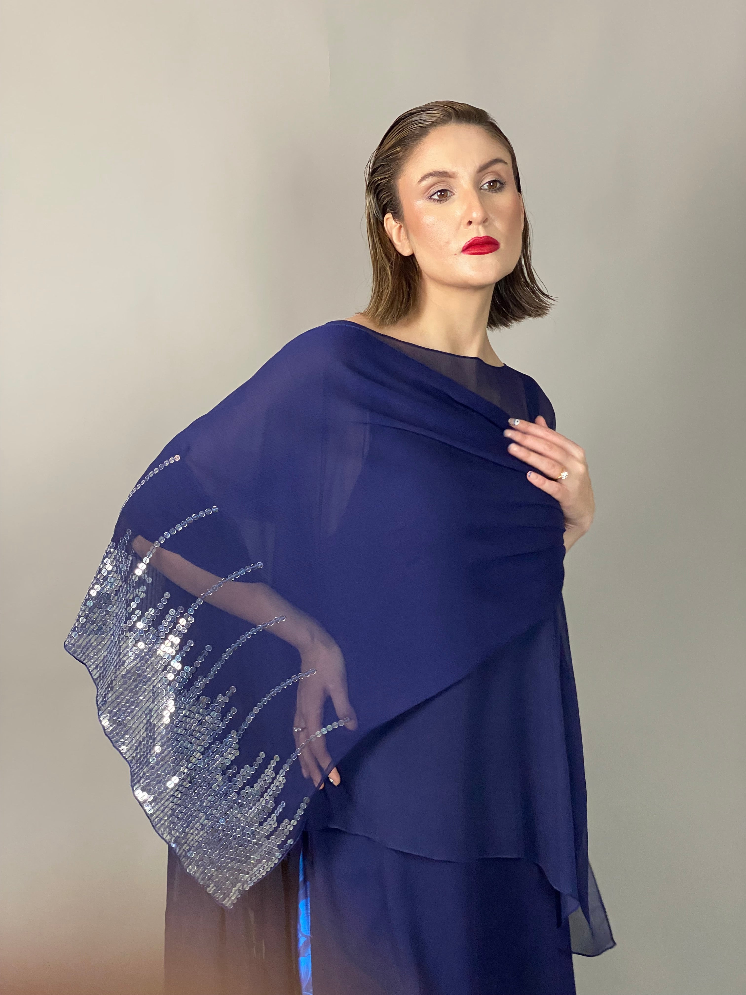 Maheem Khan - Midnight Shimmer Stole - NAVY - Blended Chiffon - 1 Piece