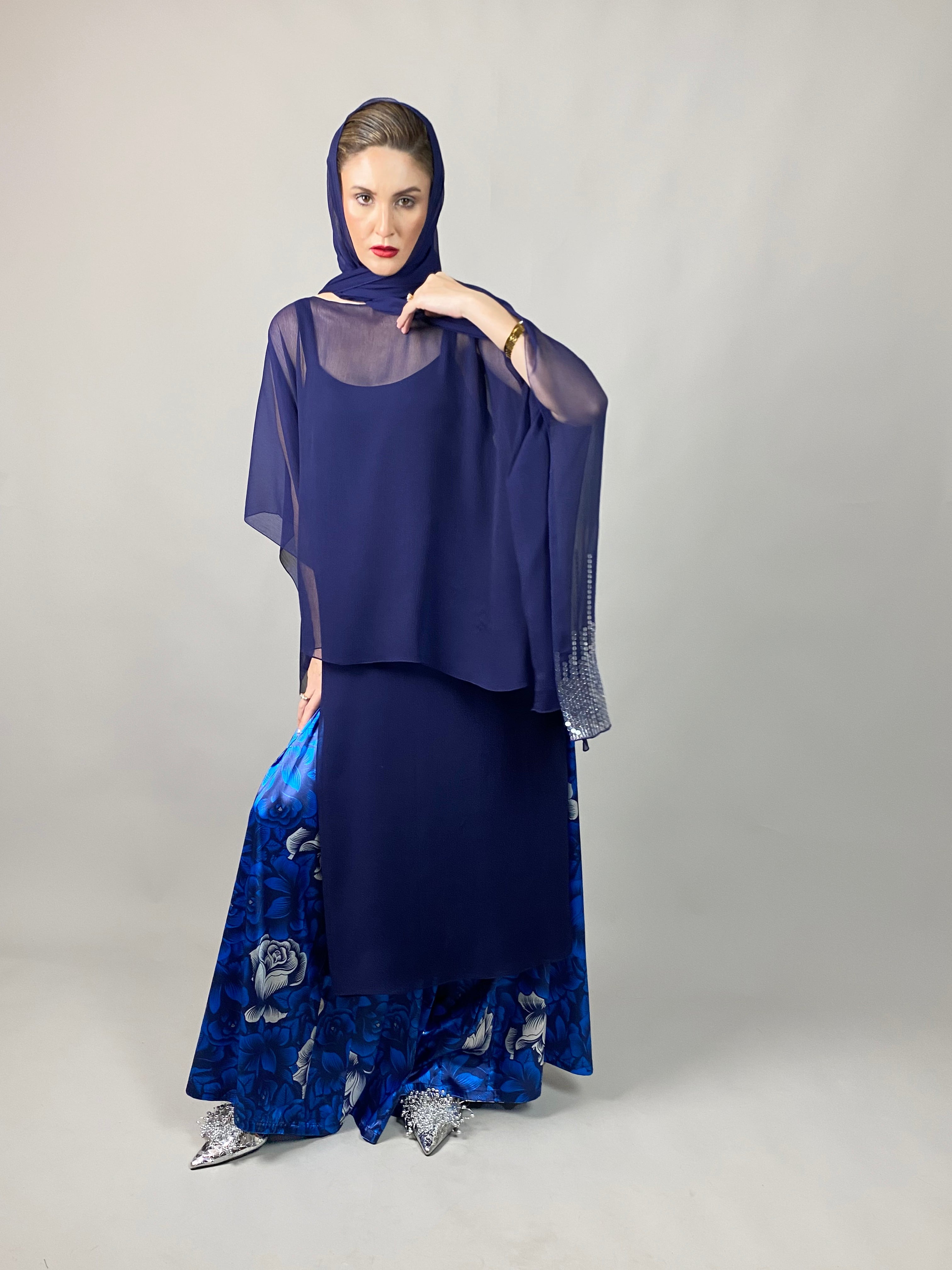 Maheem Khan - Midnight Symphony - NAVY - Blended Chiffon + Satin Silk - 3 Piece