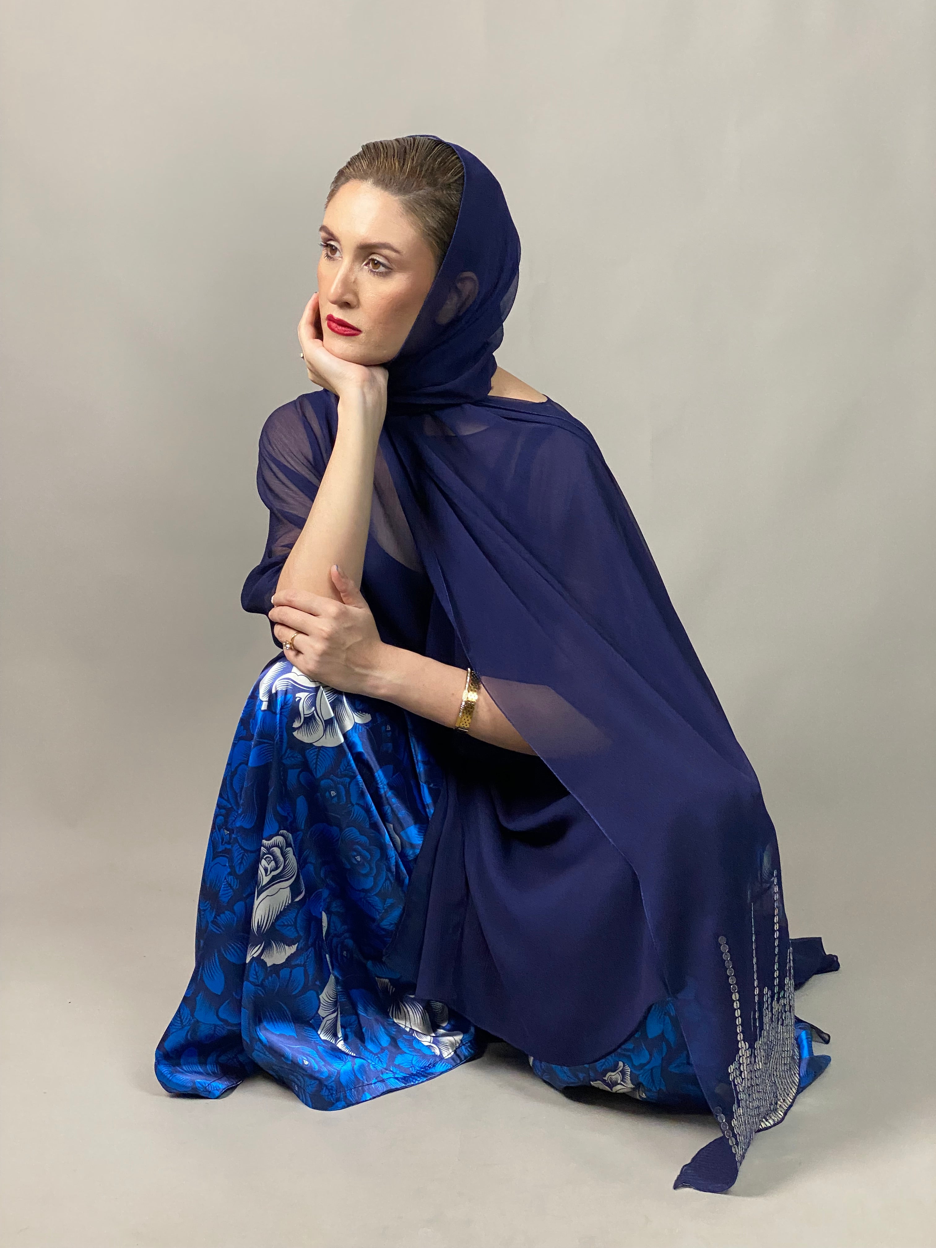Maheem Khan - Midnight Symphony - NAVY - Blended Chiffon + Satin Silk - 3 Piece