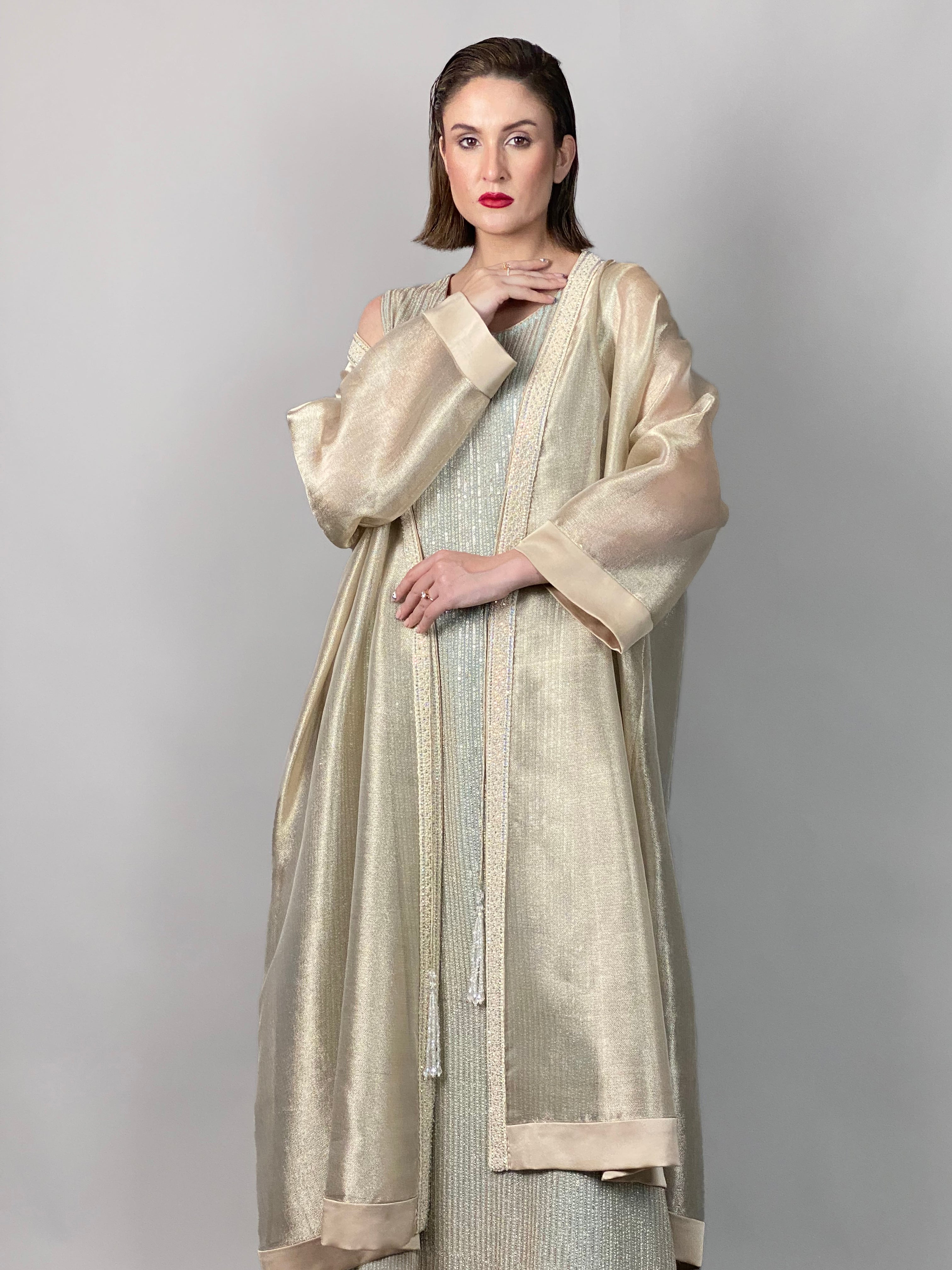 Maheem Khan - Sheer Gold Opera Coat - GOLD - NRT MYSORI - 1 Piece