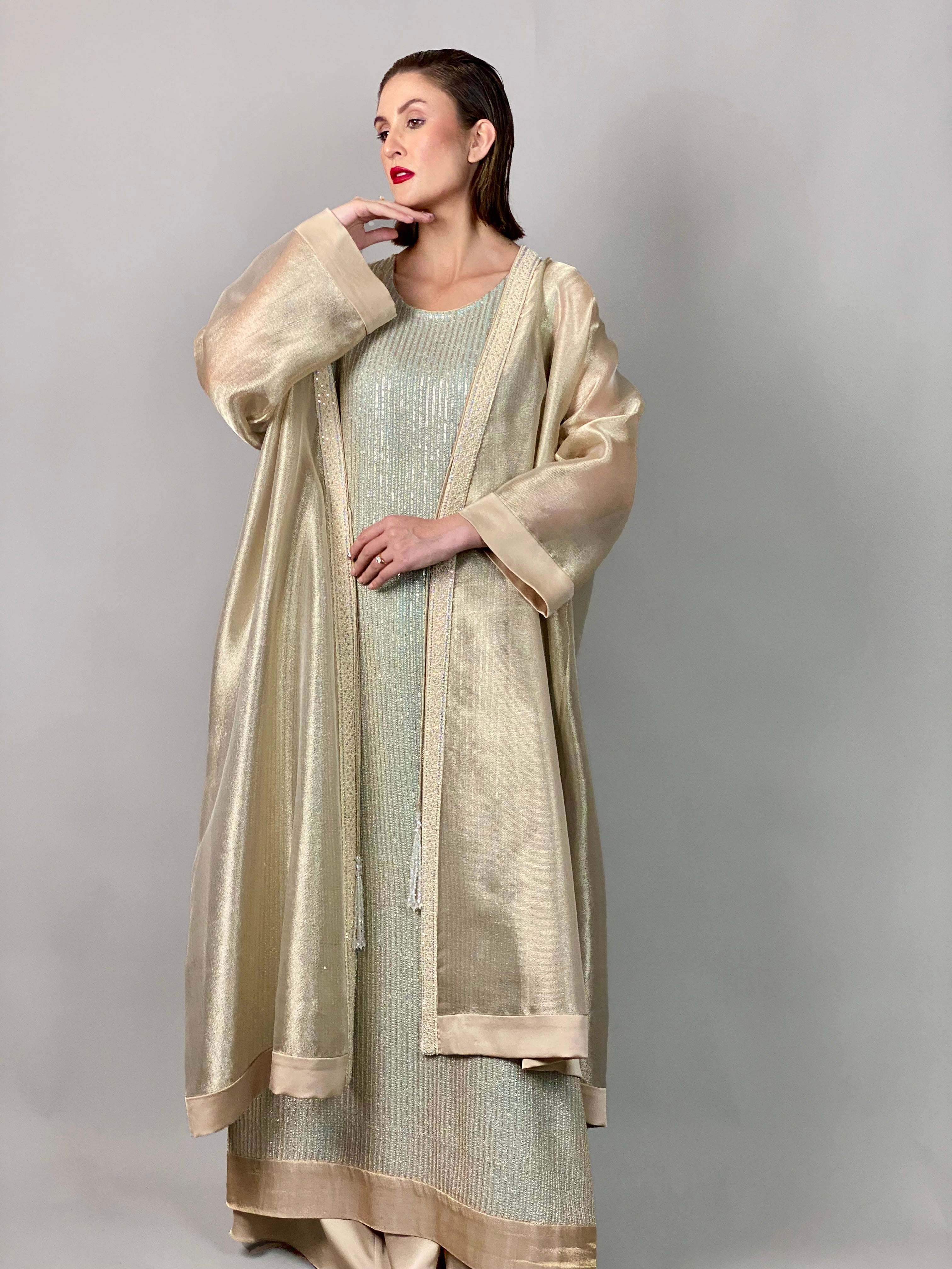 Maheem Khan - Sheer Gold Opera Coat - GOLD - NRT MYSORI - 1 Piece