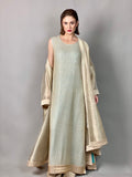Maheem Khan - Sleeveless Pale Gold Tunic - GOLD AQUA - Blended Chiffon + EMBROIDERY - 1 Piece