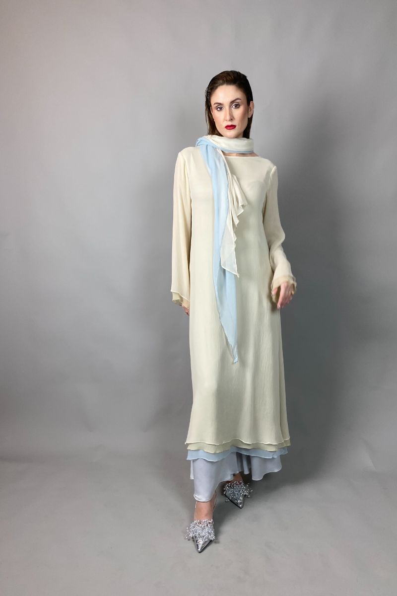 Gulabo - IVORY DREAM - Blended Chiffon + Satin Silk - Cream/Grey - 3 Piece