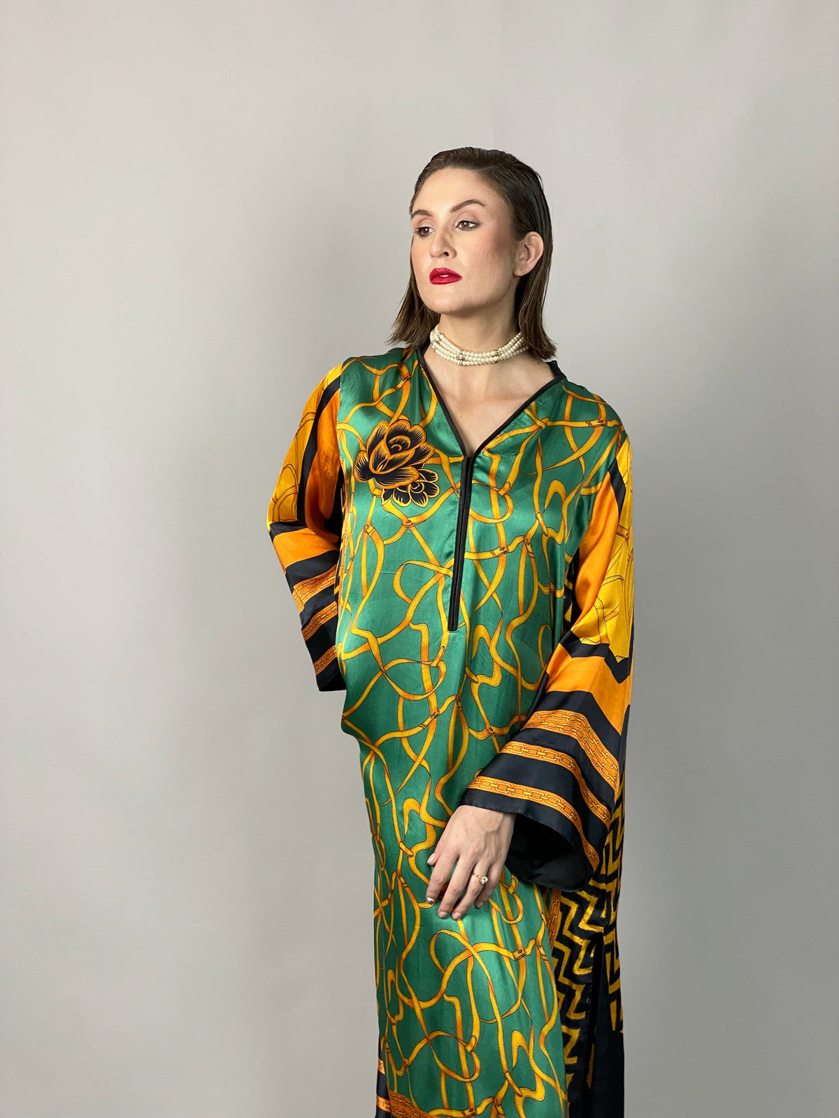 Maheem Khan - Emerald Scarf Tunic - Emerald GOLD BLACK - BLENDED SILK - 1 Piece