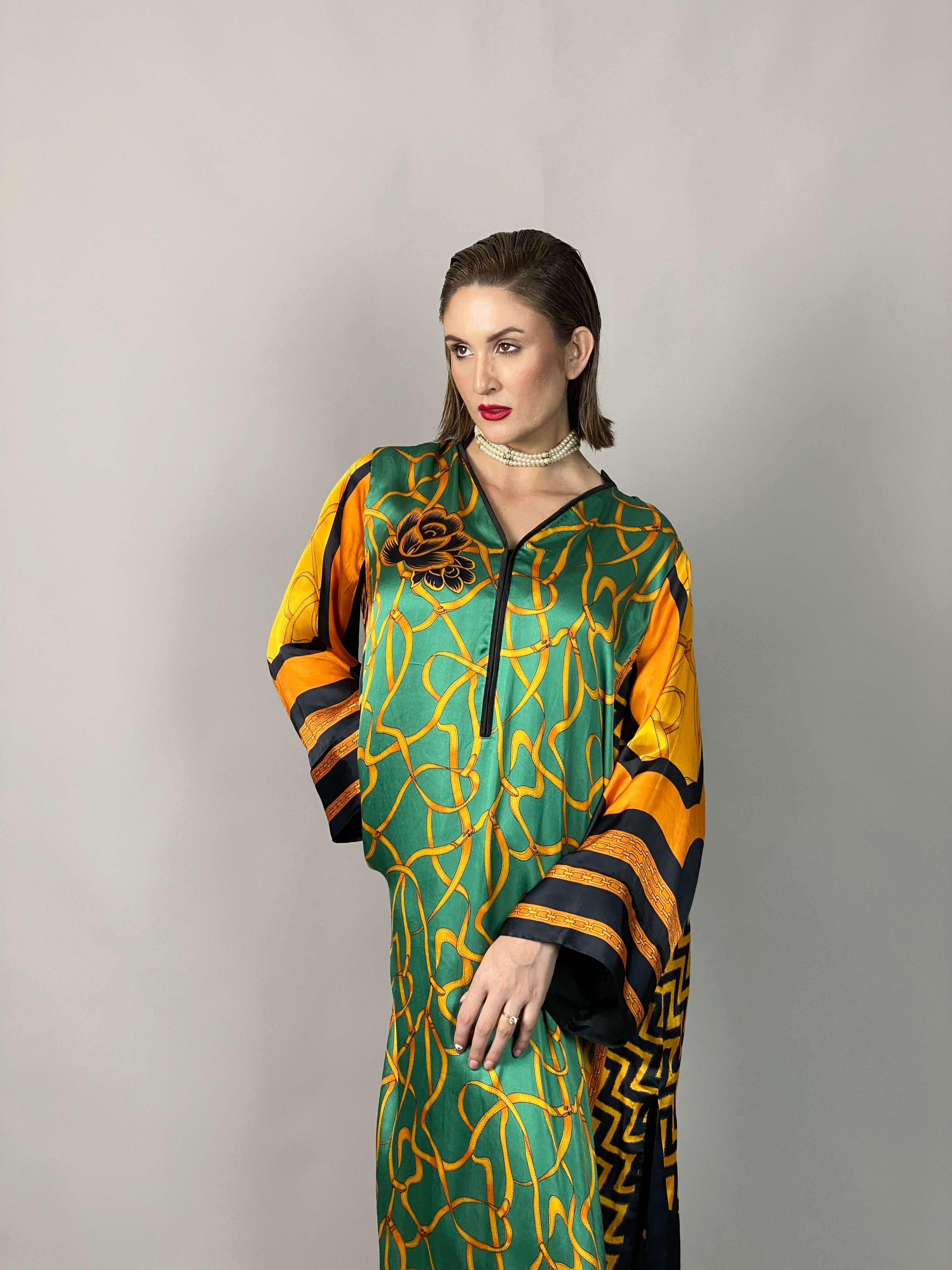 Maheem Khan - Emerald Scarf Tunic - Emerald GOLD BLACK - BLENDED SILK - 1 Piece