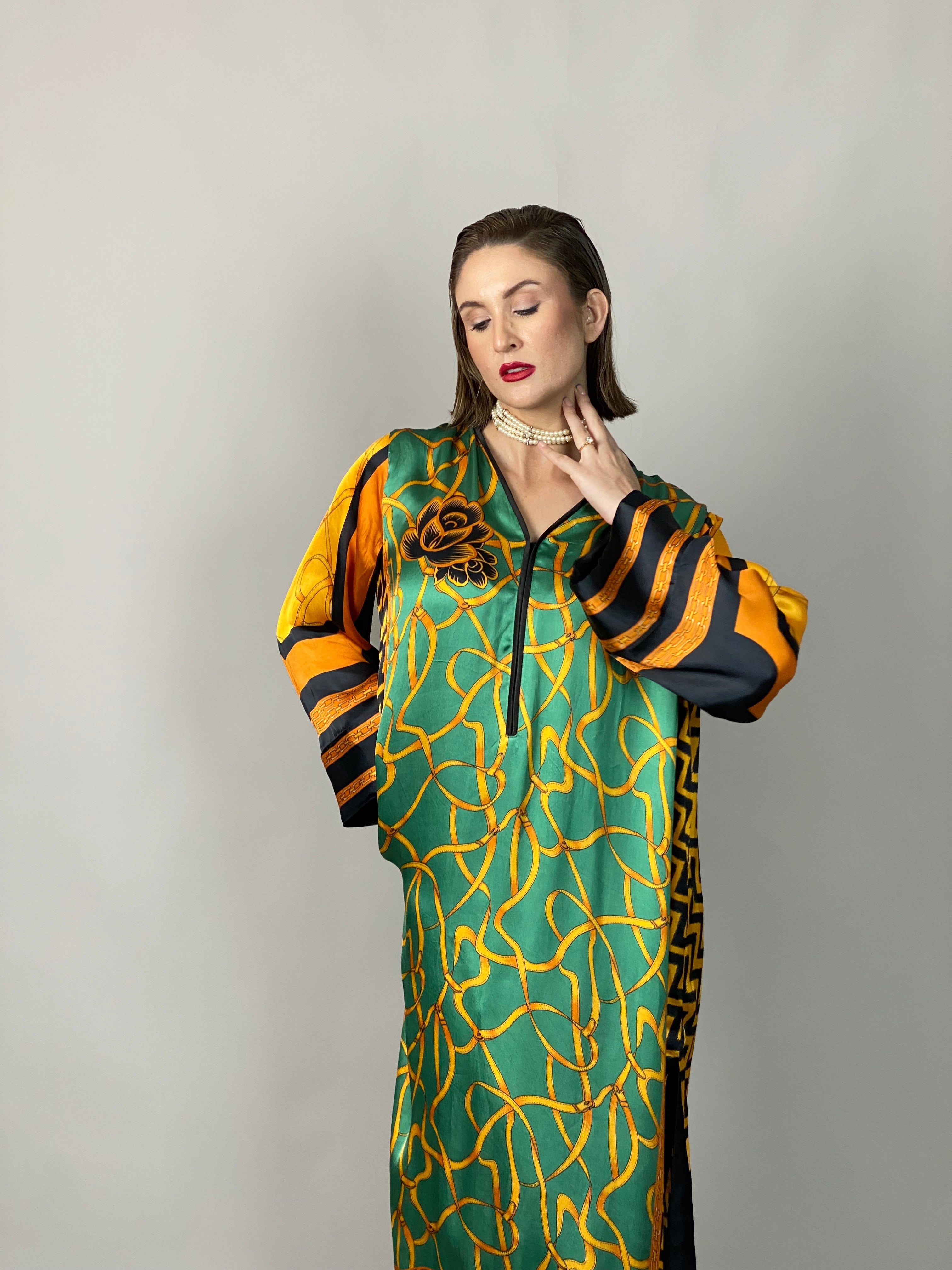 Maheem Khan - Emerald Scarf Tunic - Emerald GOLD BLACK - BLENDED SILK - 1 Piece