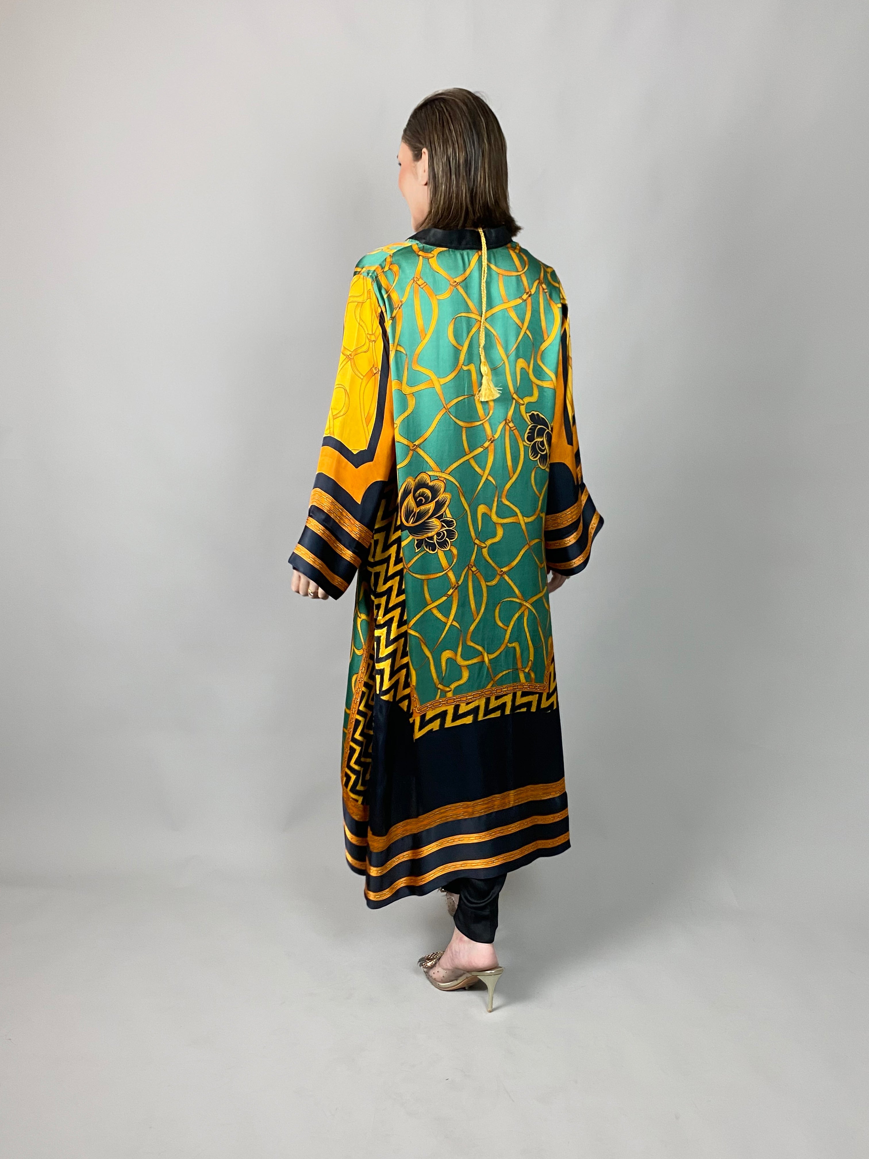 Maheem Khan - Emerald Scarf Tunic - Emerald GOLD BLACK - BLENDED SILK - 1 Piece