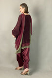 Gulabo - RUBY - Blended Chiffon + Satin Silk - Maroon/Olive - 3 Piece