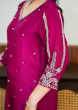 Allure By Ih - Paisley Raw Silk Suit For Women - Burnt Hot Pink - 3 Piece
