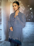 Gulabo - Shayal Silk Chiffon + Blended Satin Grey Zing Navy Eastern Wear For Women - 3 Piece