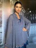 Gulabo - Shayal Silk Chiffon + Blended Satin Grey Zing Navy Eastern Wear For Women - 3 Piece