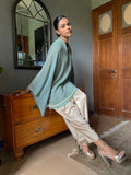 Gulabo - Samawiya Silk Chiffon + Blended Satin Aqua Turquoise Biege Eastern Wear For Women - 2 Piece