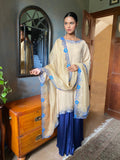 Gulabo - Bahira Silk Chiffon + Blended Satin Biege Navy Eastern Wear For Women - 4 Piece