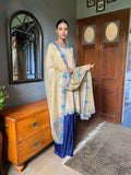 Gulabo - Bahira Silk Chiffon + Blended Satin Biege Navy Eastern Wear For Women - 4 Piece