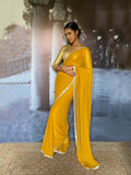 Gulabo - Liyana Blended Chiffon Yellow Sari For Women - 1 Piece