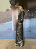 Gulabo - Aseer Silk Chiffon Banarsi Black Silver Gold Sari For Women - 1 Piece