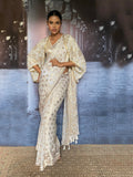 Gulabo - Inara Silk Chiffon Embroidery White Gold Cape Jacket For Women - 1 Piece