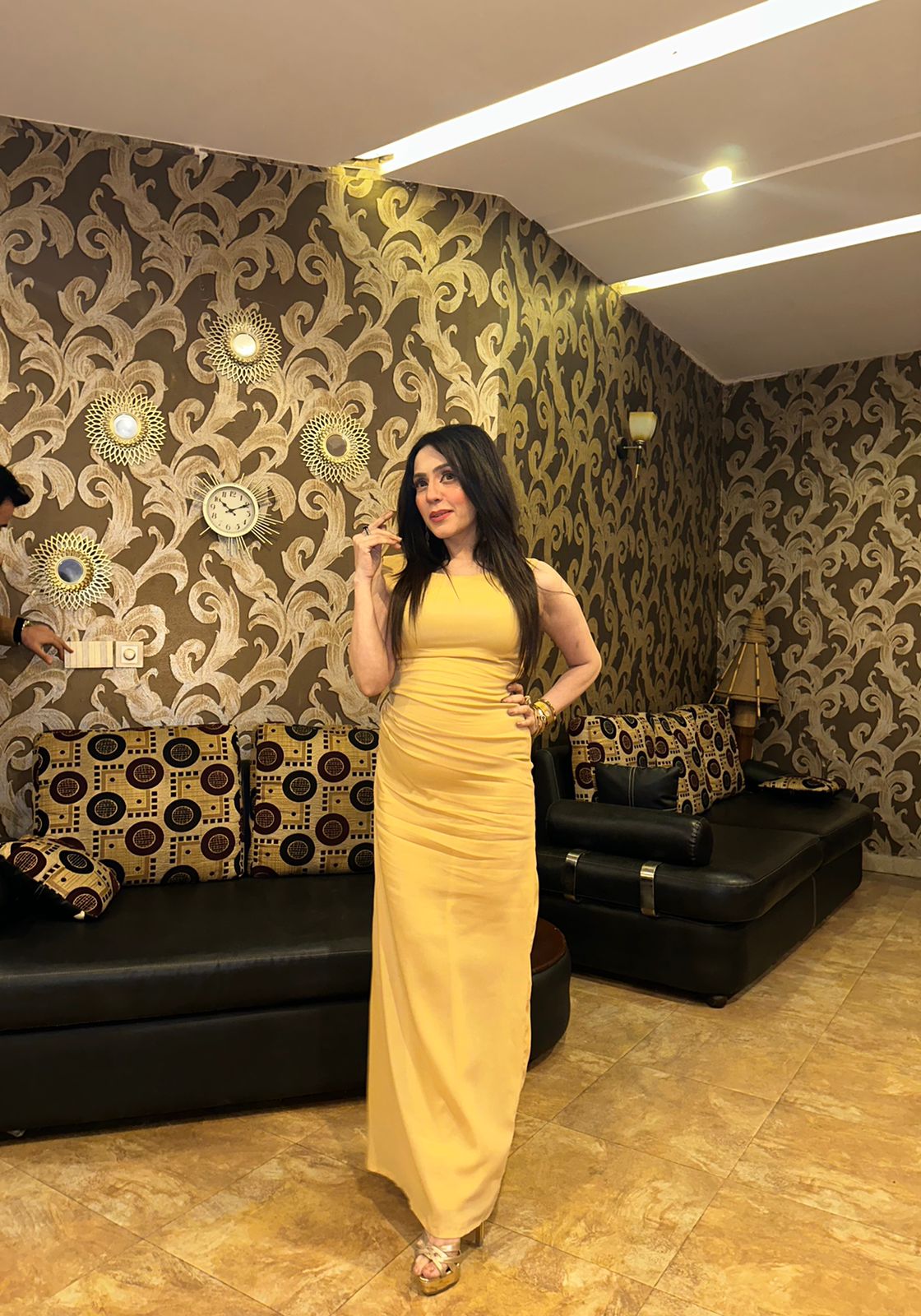 Syah - Triple Pleats Long Dress - Crepe - 1 PIece