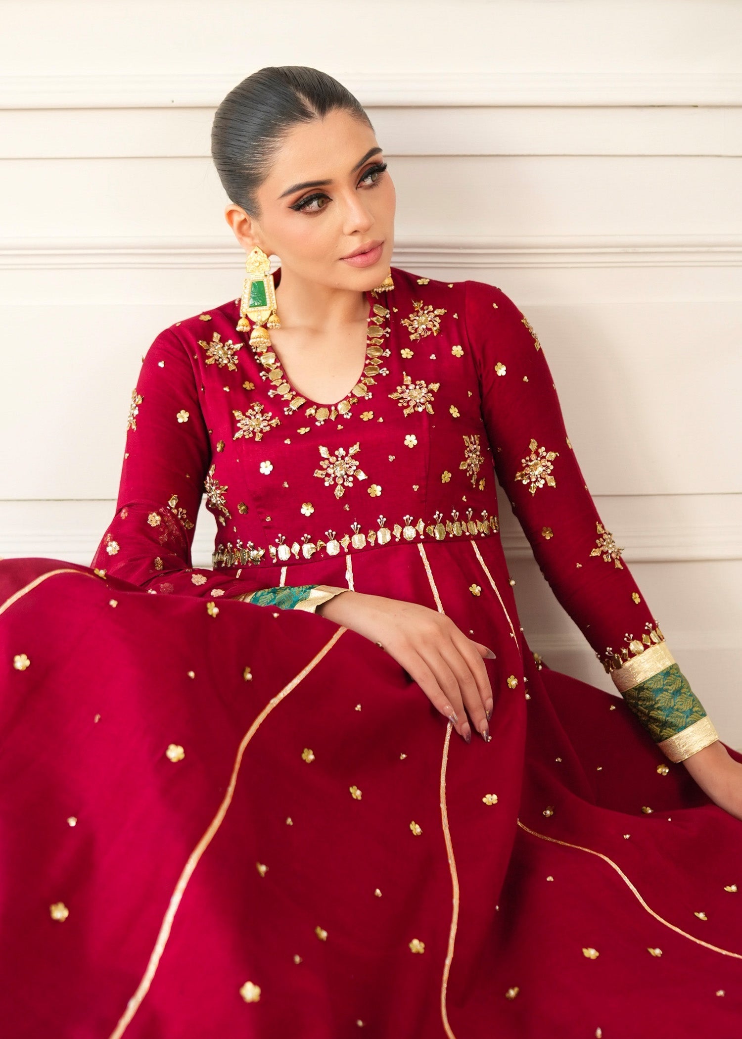 Allure by IH - OLIVIA - Red - Raw Silk - 3 Piece