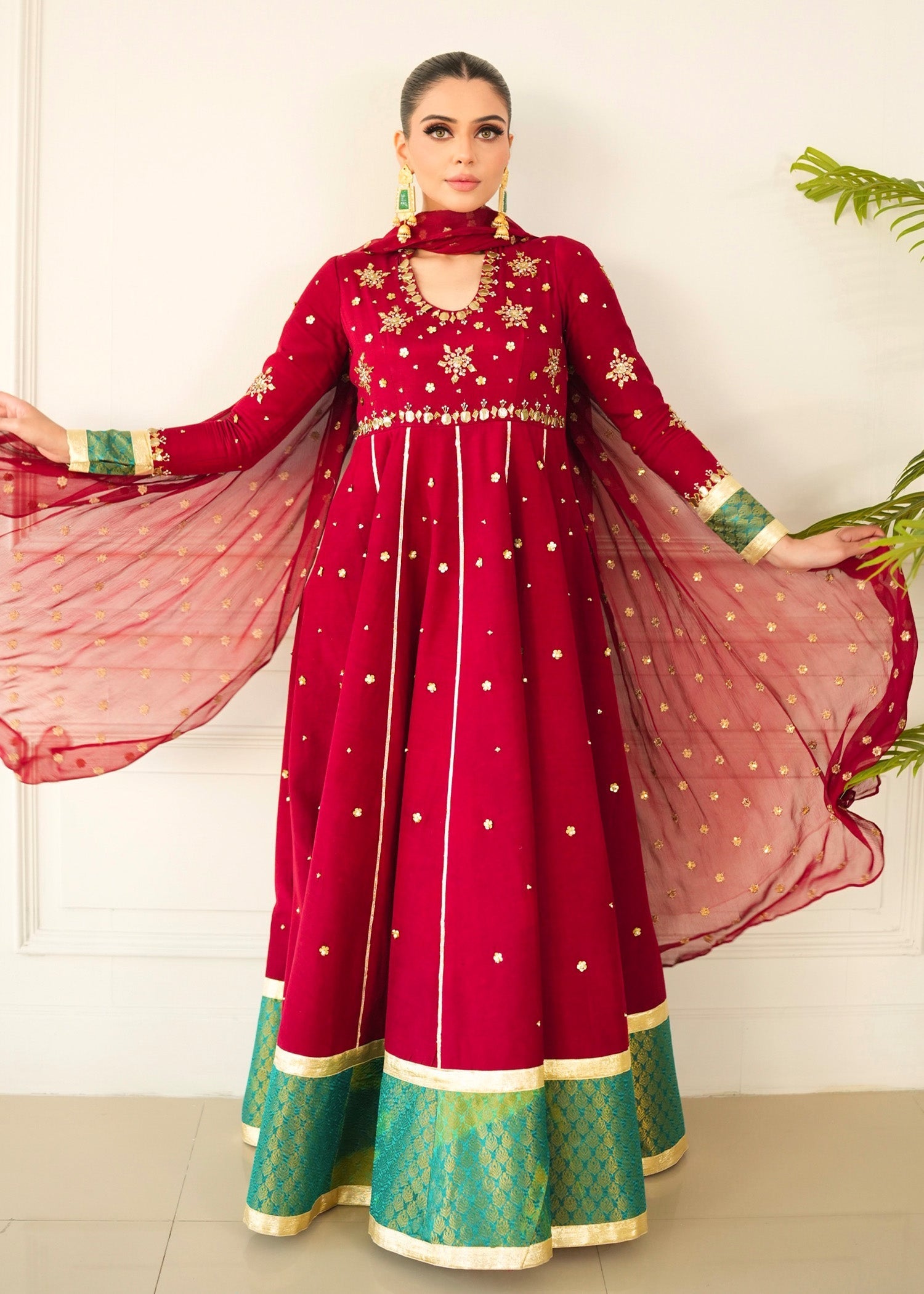 Allure by IH - OLIVIA - Red - Raw Silk - 3 Piece