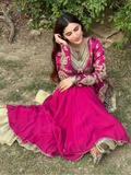 Yashfa Studio - Mah Gul Tasel Silk Sharara For Women - Vibrant Magenta - 3 Piece