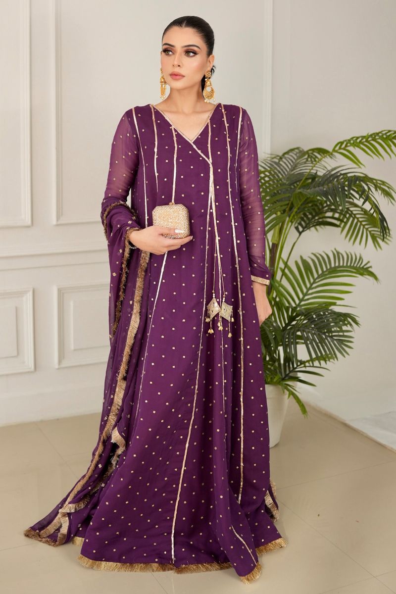 Allure by IH - IZZAH - Plum - Chiffon & Silk - 3 Piece
