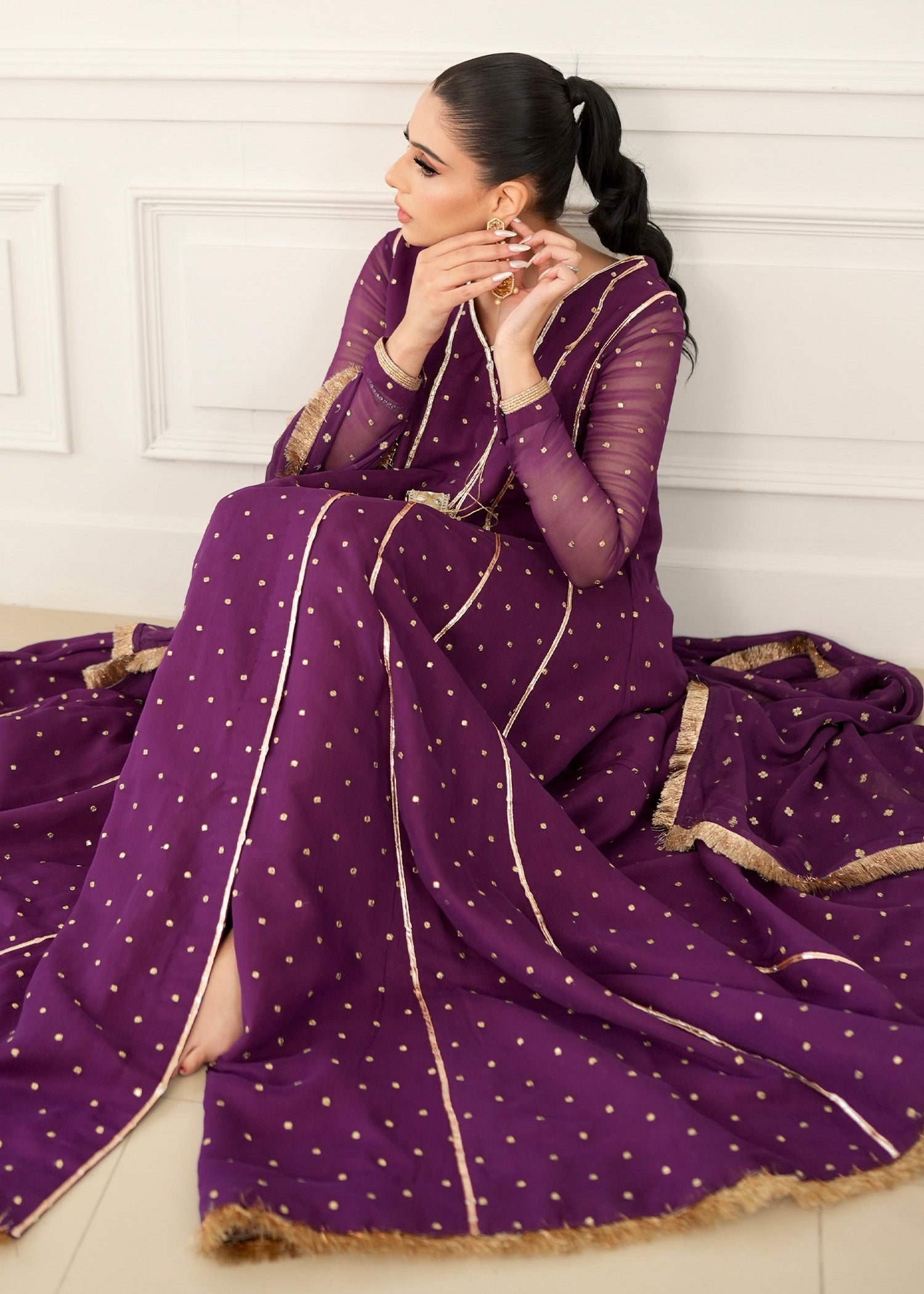 Allure by IH - IZZAH - Plum - Chiffon & Silk - 3 Piece