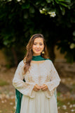 Omal by Komal - Naghma ( Frock & Dupatta ) - White - Lawn & Chiffon - 2 Piece