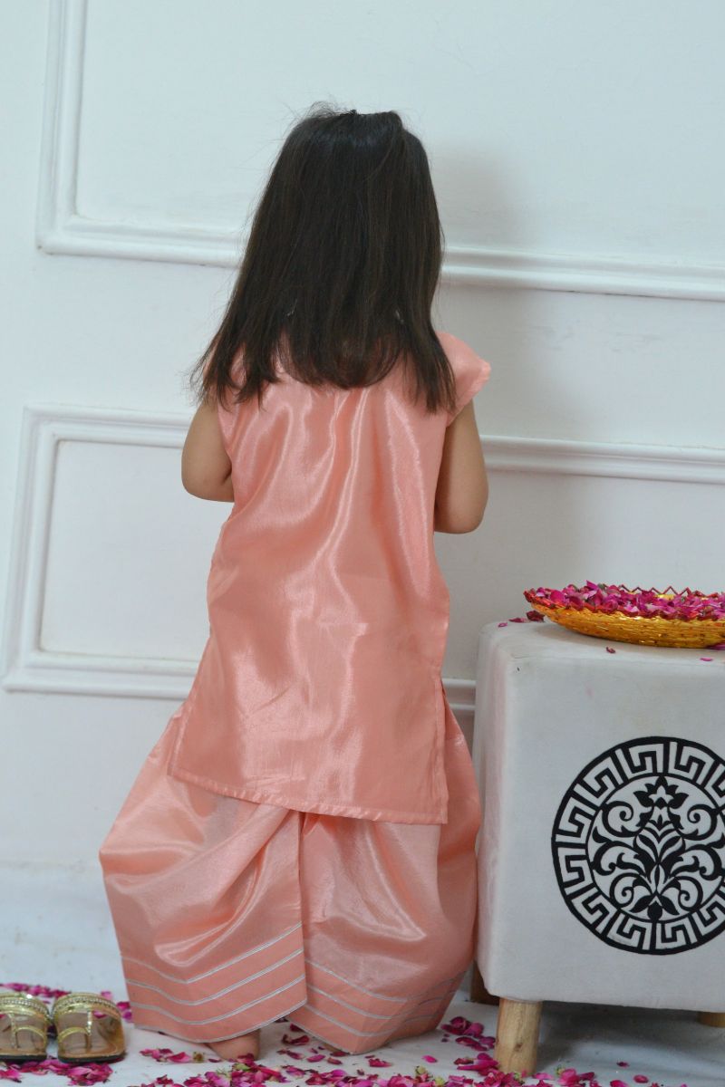 Mom4little - Peach Katan Farshi shalwar set - 2 Piece