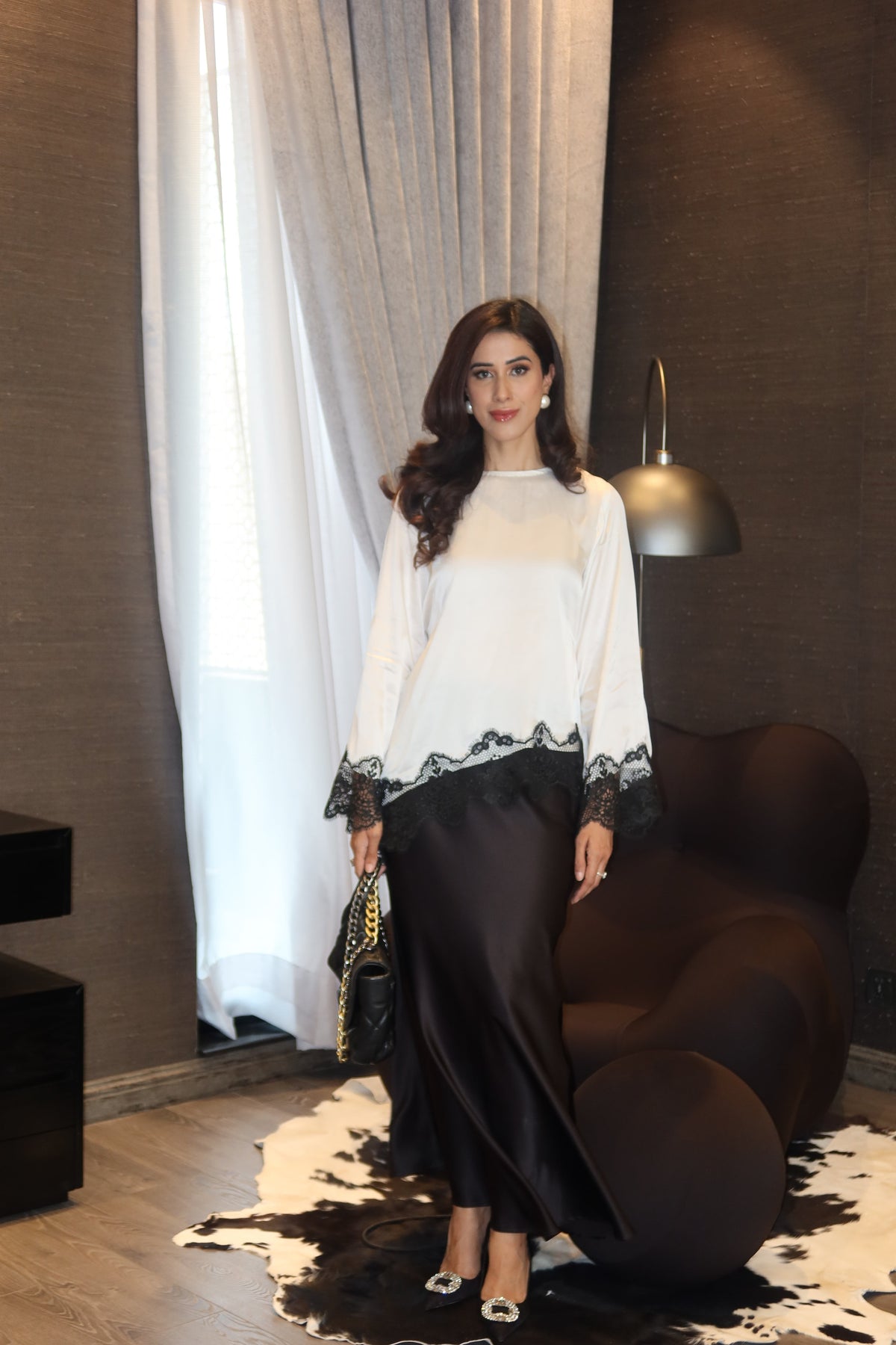 Leon - White Laced Monochrome Silk Lace Top For Women - 1 Piece