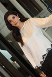 Leon - White Laced Monochrome Silk Lace Top For Women - 1 Piece