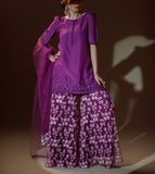 Ombrella - Pallete of purple Tea pink Raw Silk Suit For Women - 3 Piece