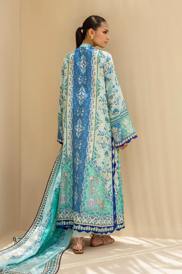 Sania Maskatiya - Ilaya - Khaddi Silk , RawSilk , MediumSilk - Ivory and Seafoam - 3 Piece