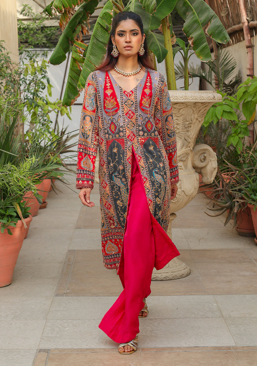 Huma Adnan - Inaya - Red - Silk - 3 Piece