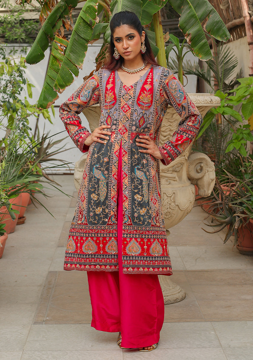 Huma Adnan - Inaya - Red - Silk - 3 Piece